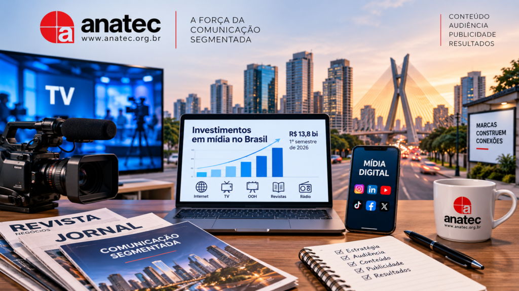 Investimentos em mídia no Brasil com gráficos, televisão, internet, OOH, revistas e produção audiovisual.